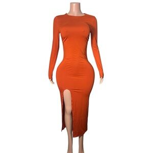 Elegant Long Sleeve Orange Dress
